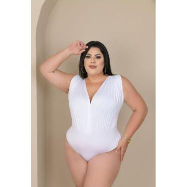 Imagem de Body Plus Size Decote em V Franzido - luh may, Branco, P