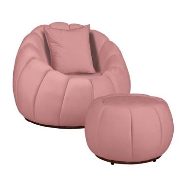 Imagem de Kit Poltrona Base Giratória C/ Almofada e Puff Concha Veludo - Fina Mo