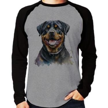 Imagem de Camiseta Raglan Cachorro Rottweiler Manga Longa - Foca na Moda, Cinza,