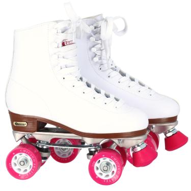 Imagem de CHICAGO Patins de patins brancos premium para mulheres iniciantes design clássico ajustável de cano alto para patins internos ou externos e Roller Derby