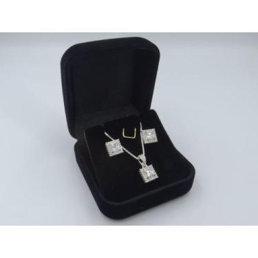 Imagem de Kit Formatura Colar Brinco Prata 925 Quadrado - Maça de Prata Joias, B
