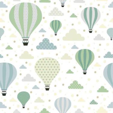 Imagem de Papel de Parede Decorativo Baby Balões em Tons Verdes e Azuis 1,5m - D