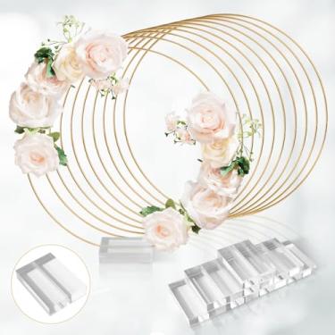 Imagem de OurWarm 24 peças de decoração de mesa de centro de mesa de argola floral de metal, anel de guirlanda de metal com base de acrílico transparente, para decoração de mesa de festa de casamento
