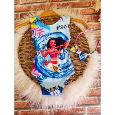 Imagem de Bodys Menina Infantil Temático Moana Azul + Tiara RF02 - AUREA, 01 ANO
