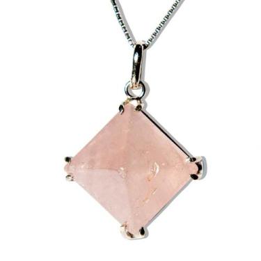 Imagem de Colar Pirâmide Pedra Quartzo Rosa na Garra em Prata 950 - CristaisdeCu