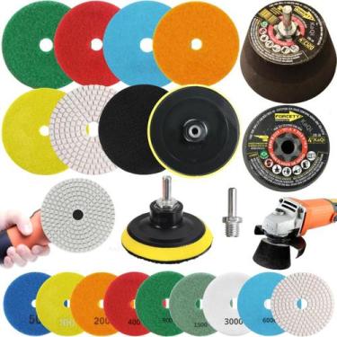 Imagem de 5 Lixas Grão 4 Pol. 100mm Diamantada + 1 Rebolo Cônico 45 Graus + 1 Di