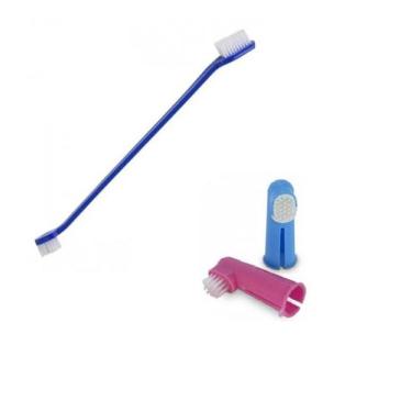Imagem de ESCOVA DE DENTE PARA PET Dupla com 2 Dedeiras de Silicone - ELO