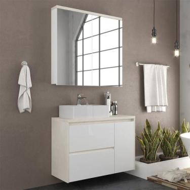 Imagem de Gabinete de Banheiro 90cm com Cuba e Armário Ref 920 Cewal - Arenito/B