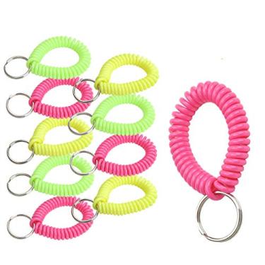 Imagem de Lucky Line Bobina de pulso espiral de 5 cm com chaveiro de aço, pulseira de chaveiro de pulseira flexível, estica até 30,5 cm cores neon sortidas, pacote com 25 (41076)