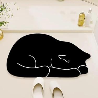 Imagem de CDHZYQ Tapetes de banheiro em forma de gato preto criativo tapete de banho animal fofo tapetes de banho para banheiro irregular engraçado tapete de chuveiro entrada interior exterior tapete (81 x 50