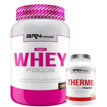 Imagem de Kit Pink Whey c/Colágeno 2kg + Thermo Foods 120g Limão - BRN Foods (Médio, Chocolate)
