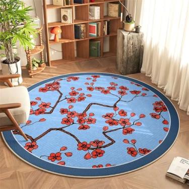 Imagem de HJZSZX Tapete redondo chinês para quarto, fácil de cuidar, tapete antiderrapante, planta, flor, carpete, FYR, sem fiapos, 2.160 x 160 cm (5,3 x 5,3 pés)