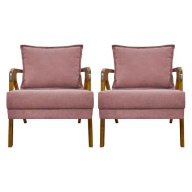 Imagem de Kit 2 Poltronas Para Sala Decorativas Shine Cadeiras Reforçadas Para Recepção Manicure Sala De Espera Consultório Escritório Confortável Em Madeira Maciça Tecido Bouclé Premium Rosê