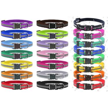 Imagem de YOY Conjunto de 12 peças de coleiras macias de nylon para identificação de filhotes de cachorro – ajustável, reutilizável, lavável, Identificação de animais de estimação para criadores, pescoço de 20 cm a 28 cm