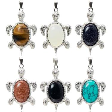 Imagem de Flemtai 6 peças, pingente oval de tartaruga marinha, cabochão oval, pingente de tartaruga, cristal, urna, oceano, praia, tartaruga, urna, cremação para fazer joias, Olho de tigre/opala/pedra de areia