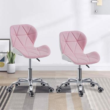 Imagem de Cadeira giratória ergonômica para escritório com almofada macia, 2 peças, cadeira para jogos com altura ajustável e rodas para móveis de escritório doméstico, branca e preta, rosa e branca,