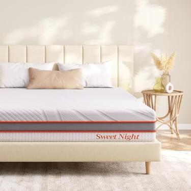 Imagem de Sweetnight Colchão de espuma viscoelástica de gel tamanho duplo, 25 cm, firmeza média, branco, isolamento de movimento, dois níveis de firmeza, sono frio, capa jacquard