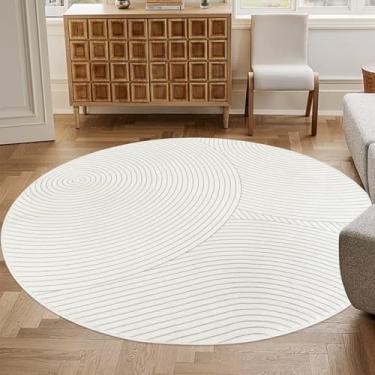 Imagem de Lacomfy Tapete de área abstrato moderno, 1,8 m, redondo, contemporâneo, antiderrapante, de lã sintética, tapete circular macio para quarto, sala de jantar, sala de estar, redondo