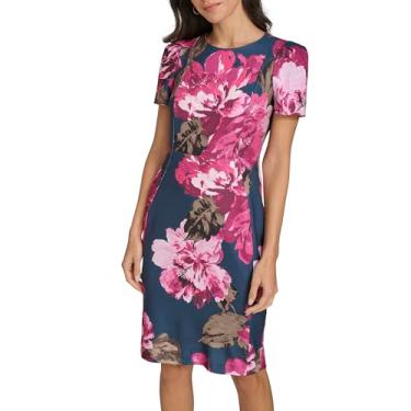 Imagem de Calvin Klein Vestido feminino básico de crepe de manga curta, Índigo Multi, 38