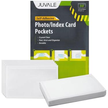 Imagem de Pacote com 50 bolsos adesivos transparentes, mangas 12 x 20 cm para cartões de índice e agendas, protetor de etiquetas de plástico para fotos, cartões de notas, material de escritório, pequenas