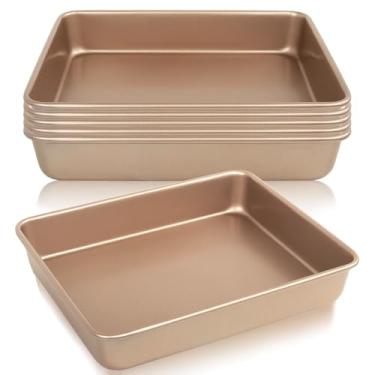 Imagem de Conjunto de 6 assadeiras antiaderentes, assadeiras retangulares de 28 cm, formas de pão e torrefação de peru, assadeiras de aço carbono, assadeiras de forno rosa para pão e bolo (ouro)