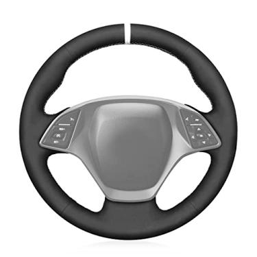 Imagem de MEWANT Ajuste personalizado para Chevrolet Corvette Capa de volante de camurça, antiderrapante, respirável, para Chevrolet Corvette (C7) 2014-2015 (adequado para volante redondo)