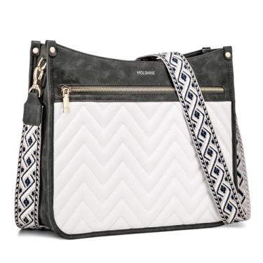 Imagem de molshine Bolsa tiracolo acolchoada para mulheres, bolsa de ombro transversal de couro PU média com alça larga ajustável DLK0039, Cinza, Medium