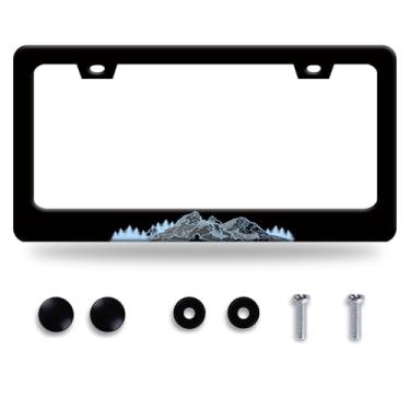 Imagem de Moldura para placa de licença Mountains Personalise Mountain License Plate Frames Black Funny Auto Accessory Stainless Steel Forest License Plate Decoration for Women Men 30 x 15 cm