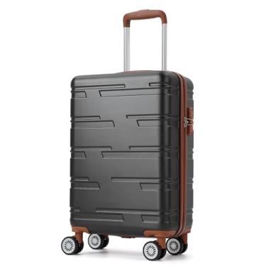 Imagem de Mala de transporte rígida expansível de 50 cm com rodas giratórias, mala rígida com trava Tsa, mala rígida leve, Preto + marrom, 20inch, 50 cm preto + marrom