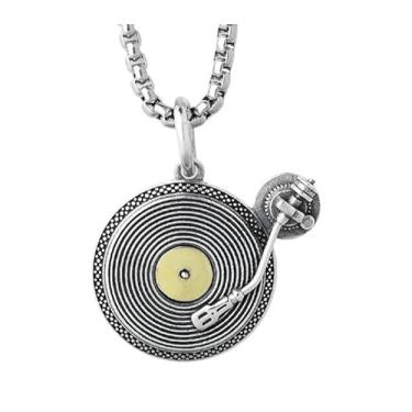 Imagem de Cykdohy Colar com pingente de disco de vinil retrô para mulheres e homens, colar com pingente de disco redondo, tocador, hip hop, punk, prata antiga, corrente de elos rolo, joias, amantes de DJ, fã de