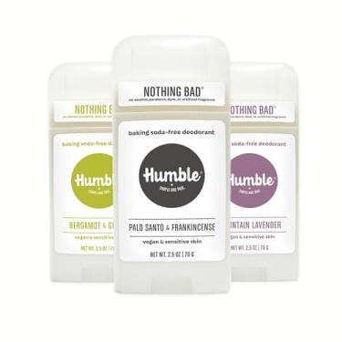 Imagem de HUMBLE BRANDS Desodorante vegano para pele sensível Trio com Palo Santo e olíbano, lavanda da montanha, bergamota e gengibre, 70 g (pacote com 3)