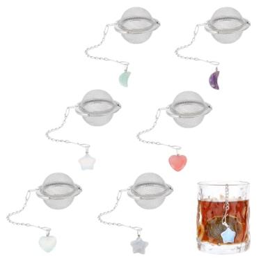 Imagem de UNICRAFTALE 6 coadores de chá soltos redondos de aço inoxidável, infusores de chá com coração, lua, estrela, suporte de pedras preciosas, filtro de malha de chá, conjunto de filtros de chá para chá,