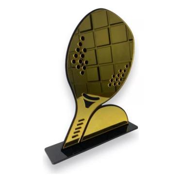 Imagem de Troféu Beach Tennis Acrílico Preto E Dourado 20x15cm - CNC Sorocaba