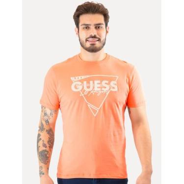 Imagem de Camiseta Guess Masculina Triângulo Los Angeles Relevo Peito Laranja, L