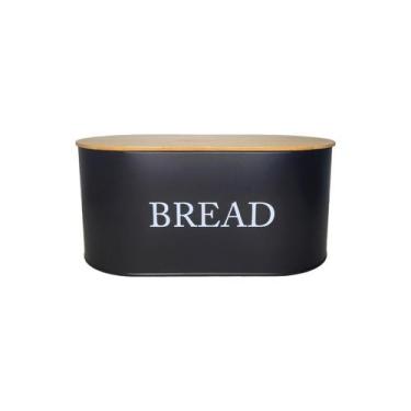 Imagem de Porta Pao Tampa Bambu Porta Mantimentos Pote Aço Preto 34cm - CASACHA