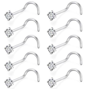 Imagem de Gnznzko 18G 20G 22G Anéis de nariz de titânio de aço inoxidável para mulheres anéis de nariz em forma de L brincos de nariz parafuso piercing de nariz joias para mulheres CZ 1,5 mm 2 mm 2,5 mm 3 mm 10