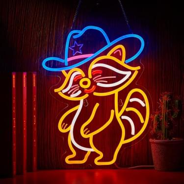 Imagem de NEONLAND Placa De Neon De Guaxinim De Cowboy Para Decoração De Parede, Luz De Led De Guaxinim, Alimentada Por Usb, Placas De Arte Reguláveis Para Bar, Pub, Loja, Caverna Do Homem, Quarto Infantil, 1