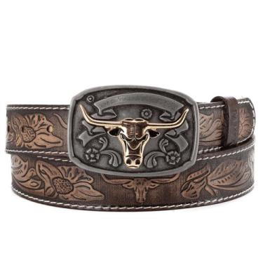 Imagem de Cinto Country Masculino Feminino Floral Fivela Boi - Pampas Country, M