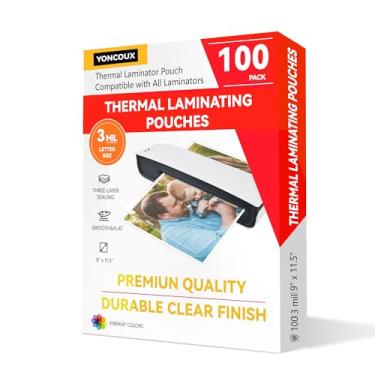 Imagem de Folhas de laminação, pacote com 100 sacos de laminação térmica 23 x 29 cm para máquina laminadora Scotch, comporta folhas tamanho carta, 3 mil, ultratransparente, material escolar e de escritório