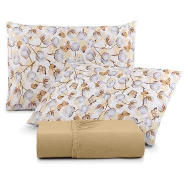 Imagem de Jogo de Lençol Com Elástico Malha 100% Algodão 03 Pçs Estampado Solteiro Casal Queen King Size (Mostarda, King Size)