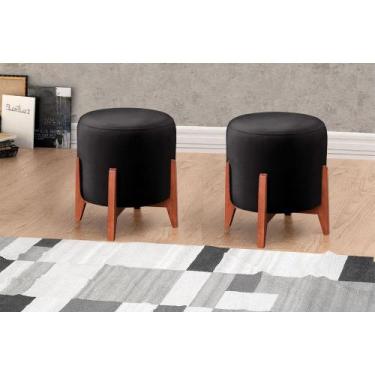 Imagem de Puff Banqueta Thor Luxo em Madeira Maciça Castellar Móbile, Preto