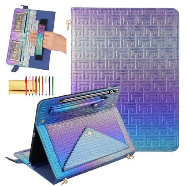 Imagem de Dteck Capa para Galaxy Tab S10 Plus/S9 Plus/S8 Plus/S7 FE/S7 Plus 31,5 cm com suporte de caneta S, alça de ombro de couro PU brilhante de luxo à prova de choque com compartimentos para cartões, bolsos