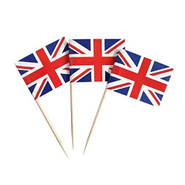 Imagem de Pacote com 100 bandeiras britânicas de palito de dente do Reino Unido, palhetas de coquetel, mini palito, topos de cupcake, palitos de país, decoração de festa, celebração, coquetel, comida, bar,