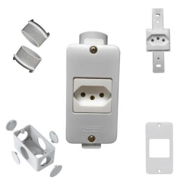 Imagem de KIT Tomada Simples Branca 20a + Condulete Sobrepor 4/2pol + Placa e Ad