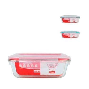 Imagem de kit 5 Potes de Vidro Retangular com Tampa Hermética – 640ml – Transparente