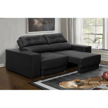 Imagem de Sofá Retrátil e Reclinável 1,80m 3 Lugares Nubia Suede Preto Madelina Decor