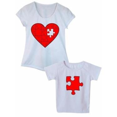 Imagem de Camiseta Tal Mãe Tal Filho Kit Roupa Estampa Quebra Cabeça-Feminino