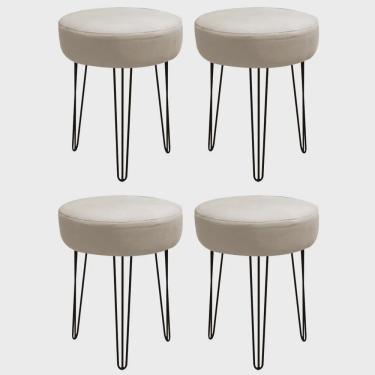 Imagem de Kit 04 Banquetas Puff Jullia Luxo 55cm Industrial Ferro Preto Corino Bege - Ahazzo Móveis