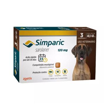 Imagem de Simparic Antipulgas e Carrapatos Cães 40,1 a 60kg c/3 Comprimidos