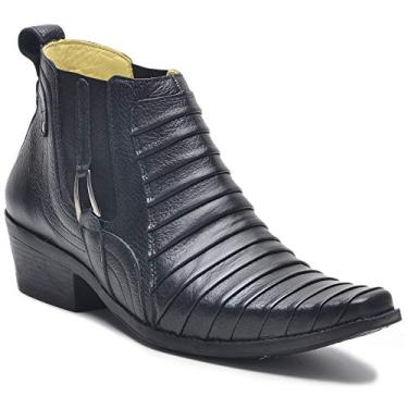 Imagem de Bota Country Masculina Botina Casual Bico Fino Couro Legitimo (Preto, BR, Adulto, Numérico, 44)